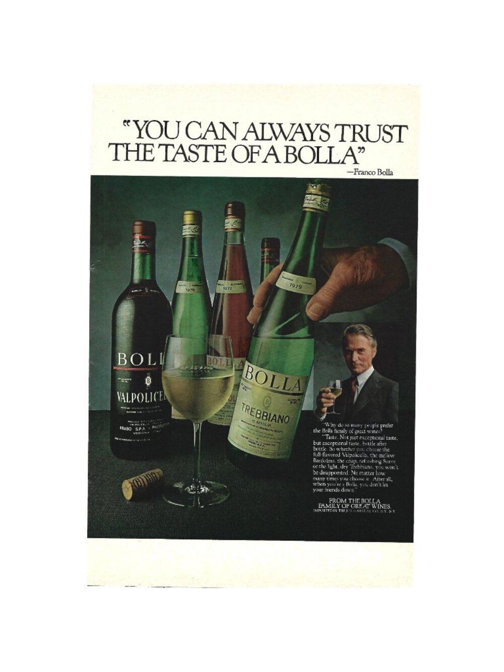 Print Ad Bolla Italian Wines Valpolicella Trebbiano 1982 Vintage Cocktail